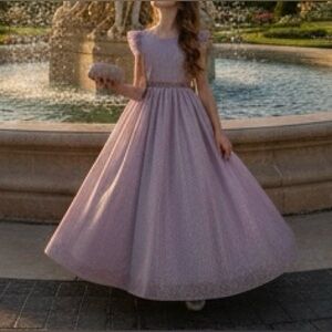 Sophia Young Design Limited Girl's dress with metallic wavy sleeves in lilac